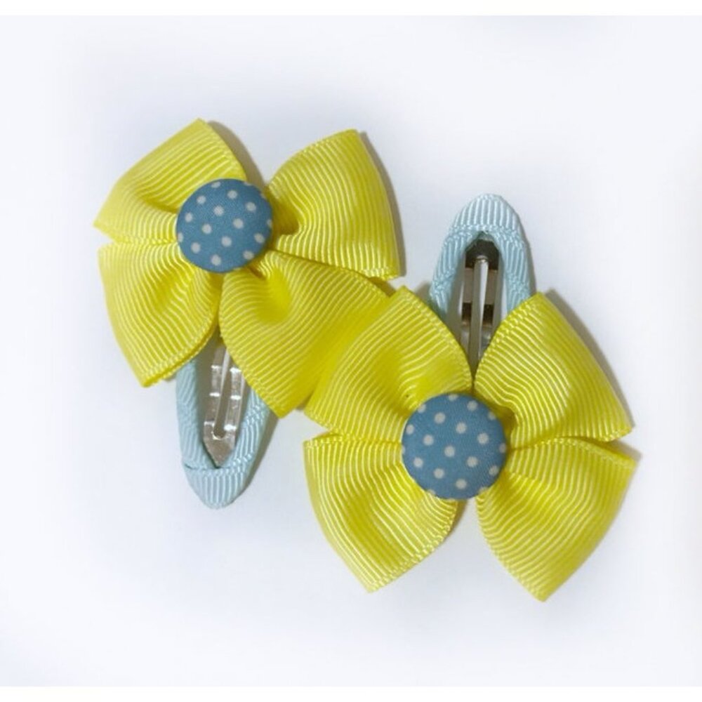 Yellow and Blue Polkadot Bow Clips